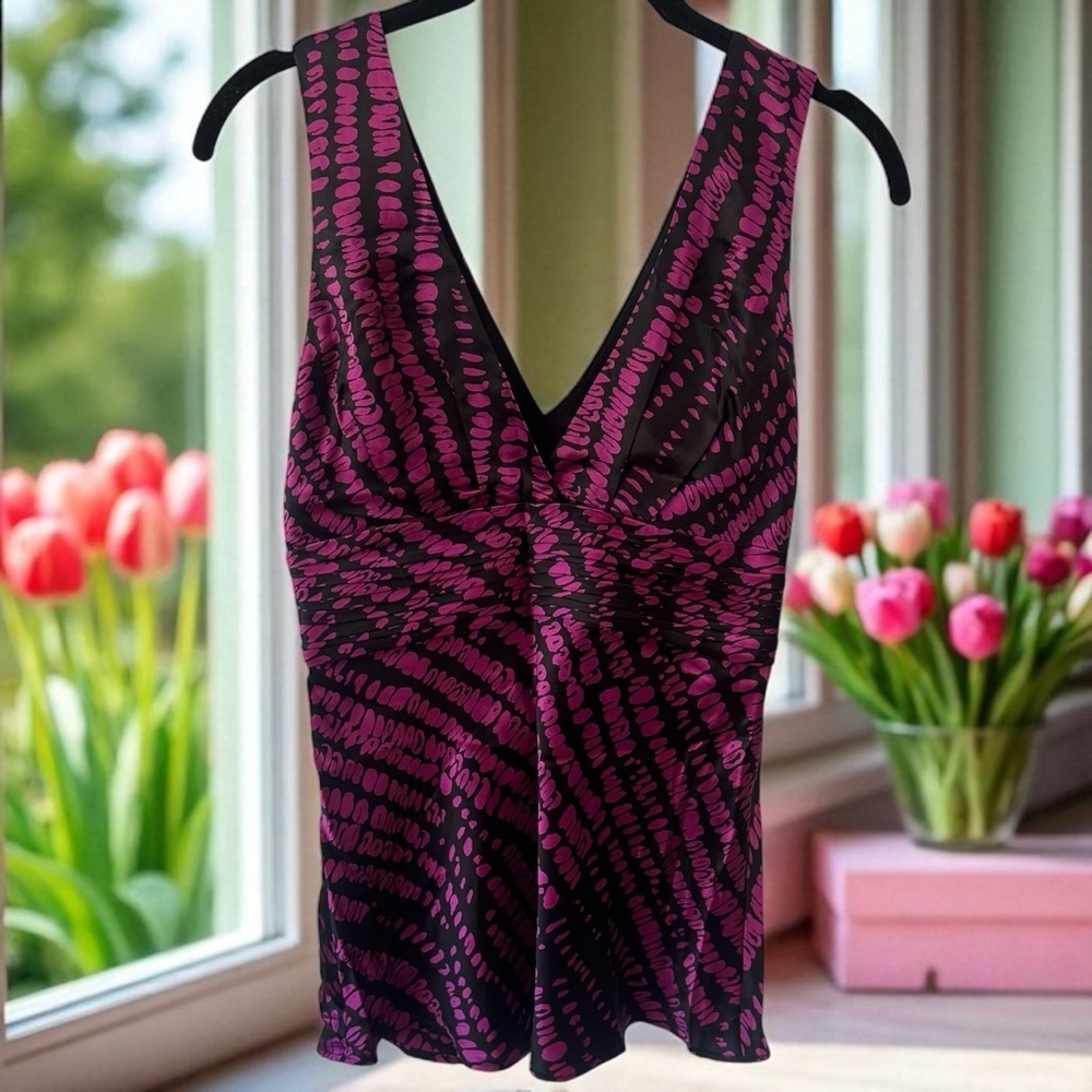 NEW Y2K Armani‎ Exchange Pink and Black Artsy Silk Sweetheart Babydoll Tank XS